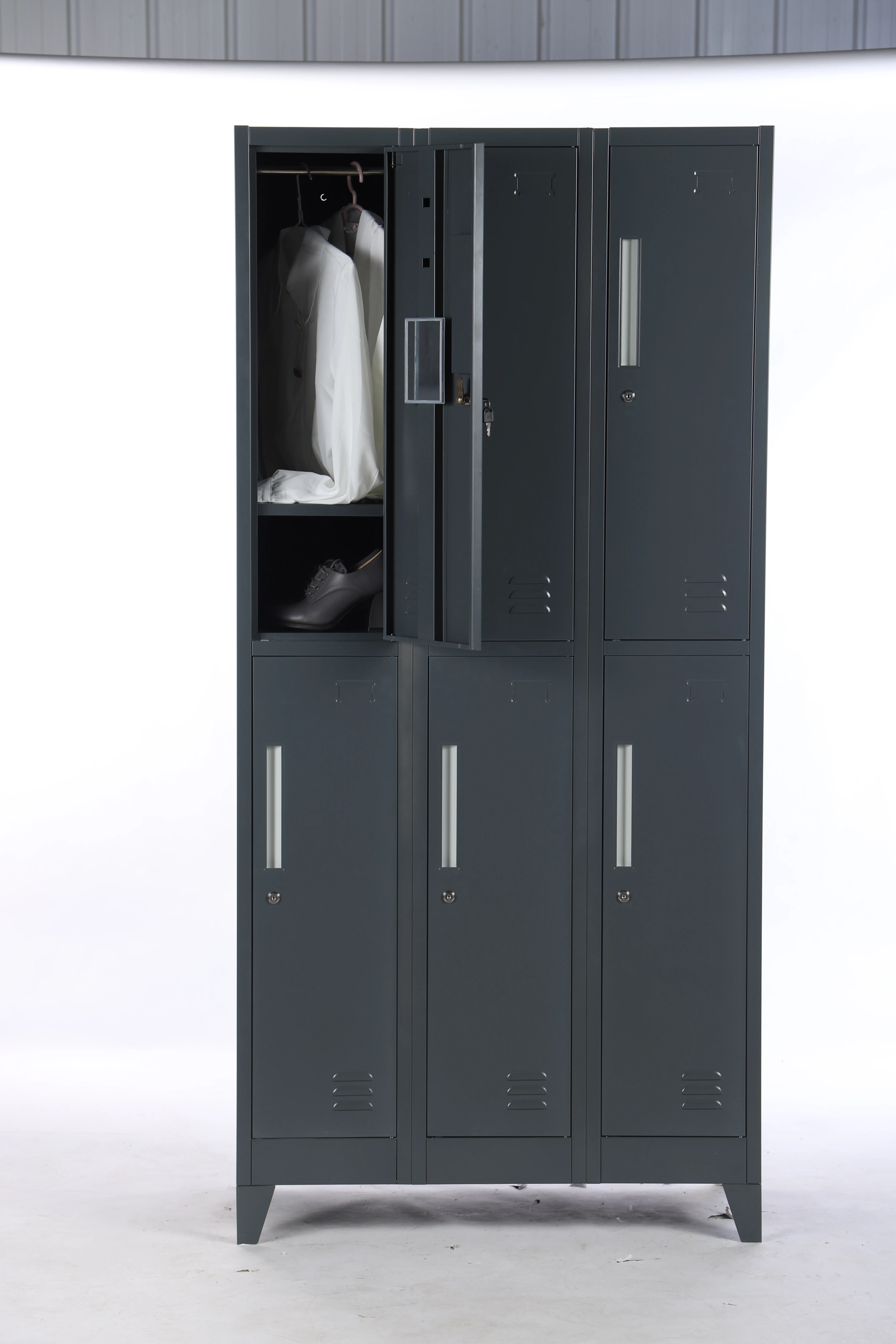 Standing Metal Locker Steel 6 door Lockers with Feet Storage Cabinet Gym Office School Factory Six Doors Clothes Wardrobe