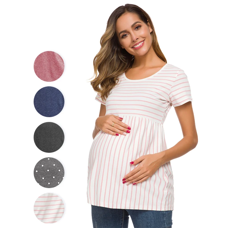 Wholesale Comfortable Elegant Pregnant Women Tops & Tees Clothes Short Sleeves Maternity Top