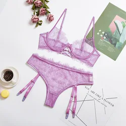 Lace mesh hollow perspective cross strap sexy gathered strappy women sexy underwear lingerie set