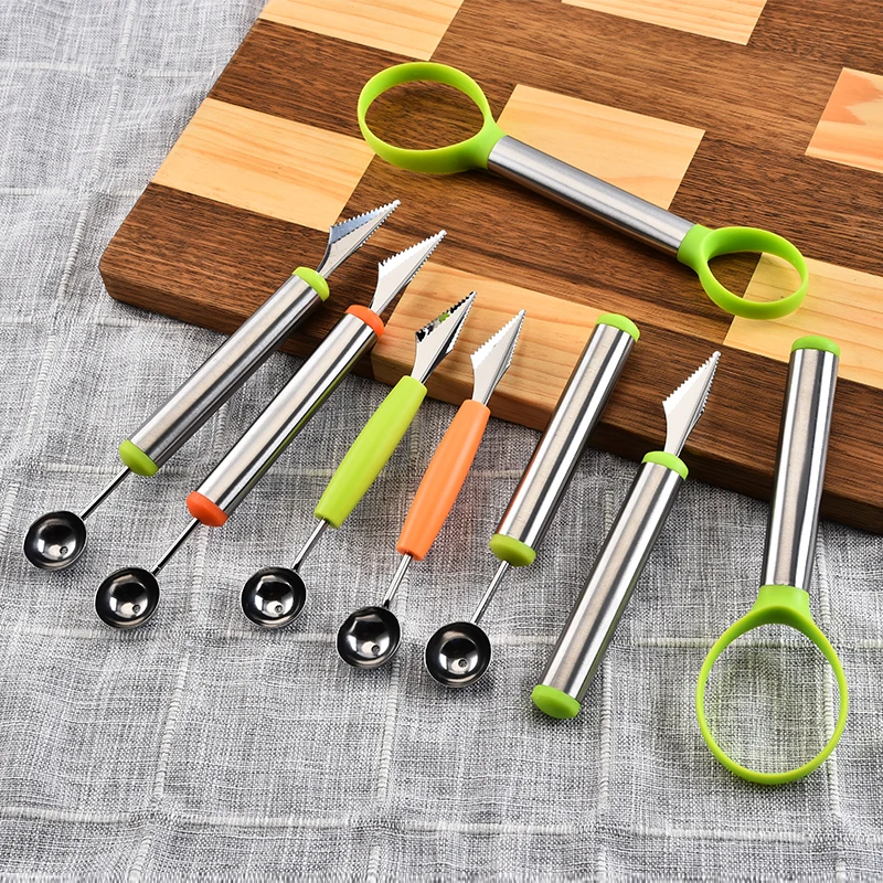 2021 Amazon Hot Sale Stainless steel Fruit carving tools double head Fruit ball digger fruit & vegetable tools Melon Baller