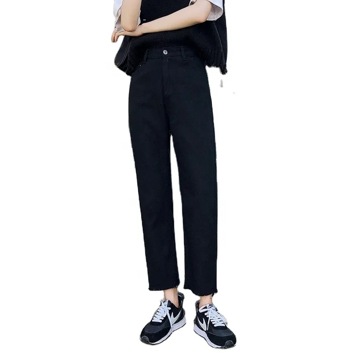 
Wholesale spring new blue ladies mom jeans zipper fly high waist retro harem jeans 