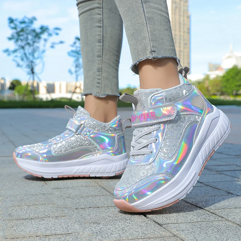 Pu Leather Kids 4 Wheels Roller Skate Shoes Casual Deformation Parkour Sneakers Skates For Rounds Adult Of Running Sport Shoes