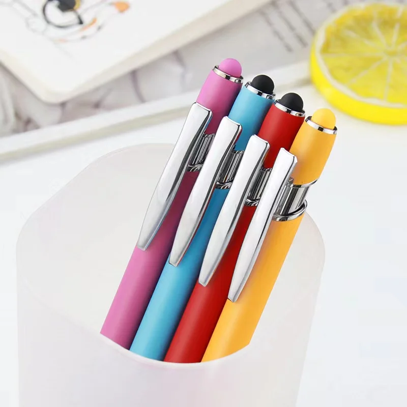 Promotional Laser Printed Custom Logo Gifts Pen Smart Soft Touch Screen Stylus 2 in 1 Pen Ballpoint Metal Multifunction Pens
