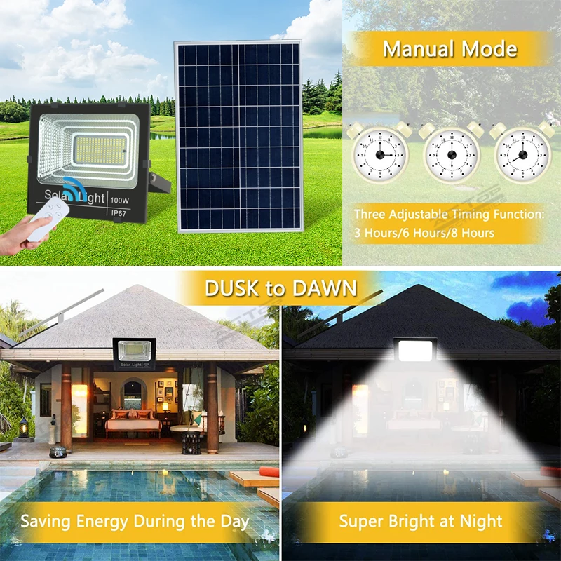 Competitive Price Outdoor Badminton Court 25 40 60 100 200 300 W Ip65 Waterproof  Solar Led Flood Lamp