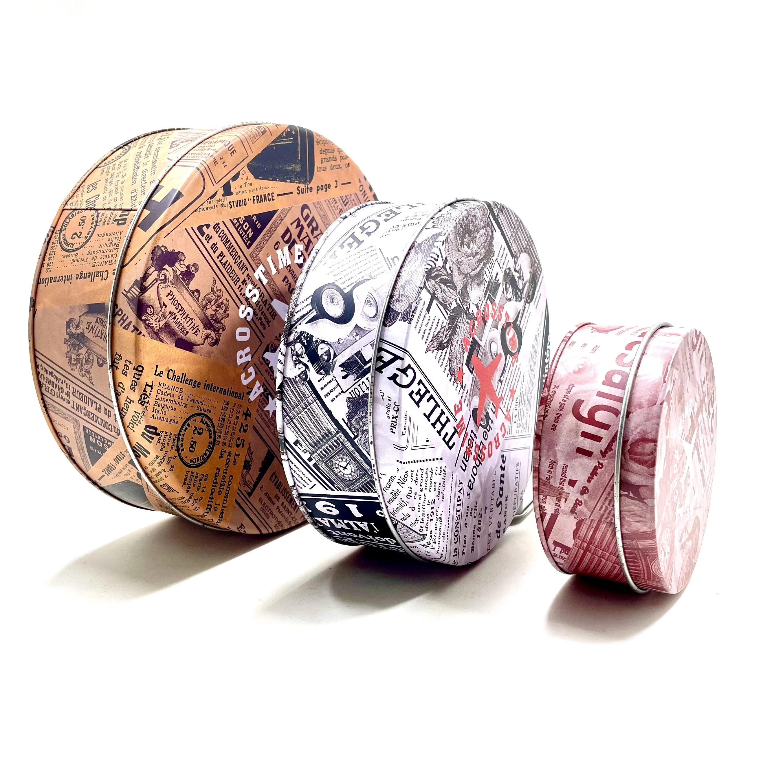 Food grade High Cylindrical Shape Tinplate Box round metal tin box cake biscuit tin can container