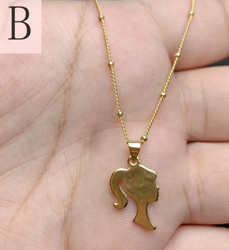 New Diamond with Zirconia Pendant Beauty Head Necklace Fashion Design Cartoon Barbiees Necklace for Women