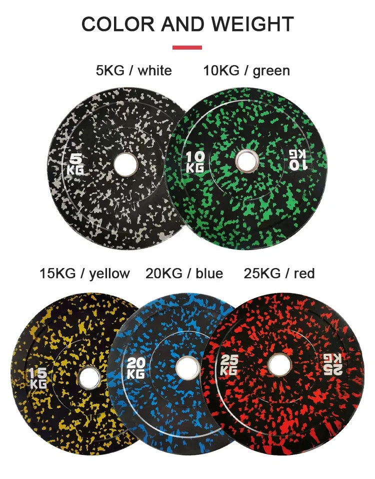 Sports equipment crumb rubber gym bumper plates weight lifting with colorful dots