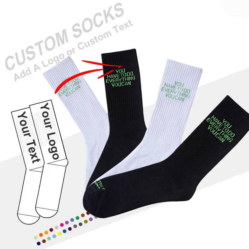 Ribbon Letter Customized Black Mans Casual Street Crew Socks Basketball 100 Cotton Cheap Factory Price Knitted Socks