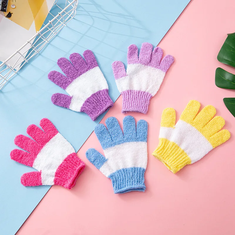 Double-Sided Exfoliating Gloves Body Exfoliating Mitt OEM Label Color Nylon Bath Gloves