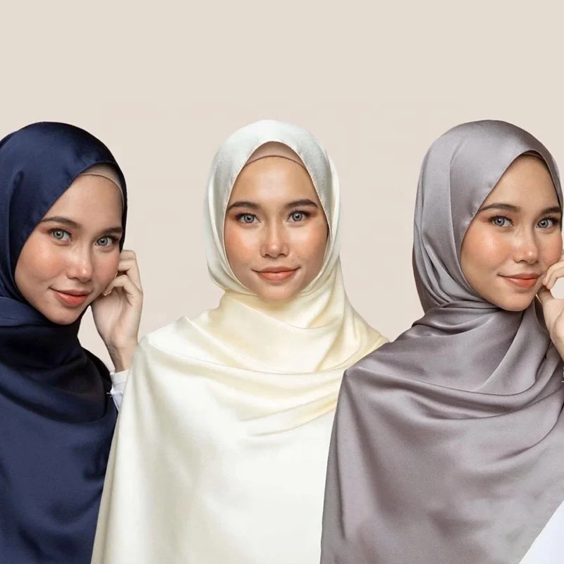 Custom Logo Hijab Wholesale Premium Soft Plain Daily Satin Scarf Supplier Malaysia Long Hijabs Scarves Fashion Accessory Hijab