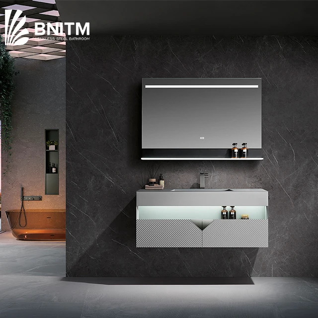 BNITM 2023 горячая Распродажа мебель для ванной комнаты умное квадратное зеркало набор туалетных столов со светодиодной подсветкой и аксессуар умывальника