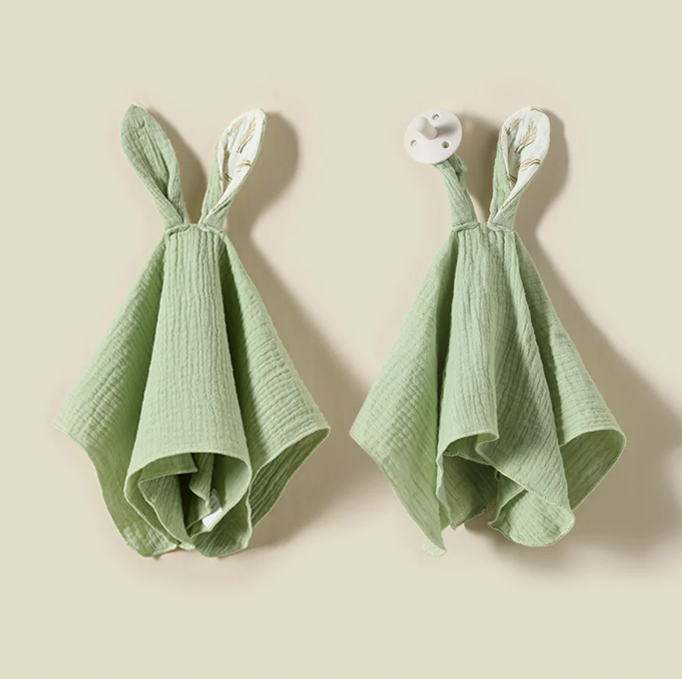 2023 Muslin Baby towel cotton gauze with teething gel nipple for baby sleep comfort bunny absorbent handkerchief saliva