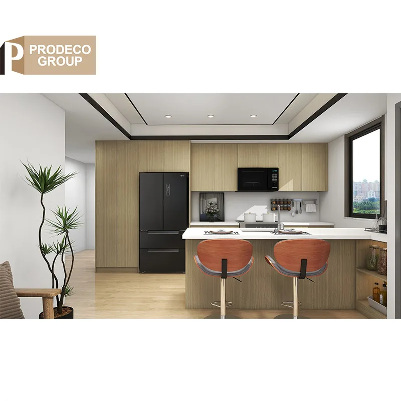 Prodeco Customised Furniture Ready Made Motorized White Oak Luxury Modular Modern Design Idea Kitchen Cabinet Auto Open