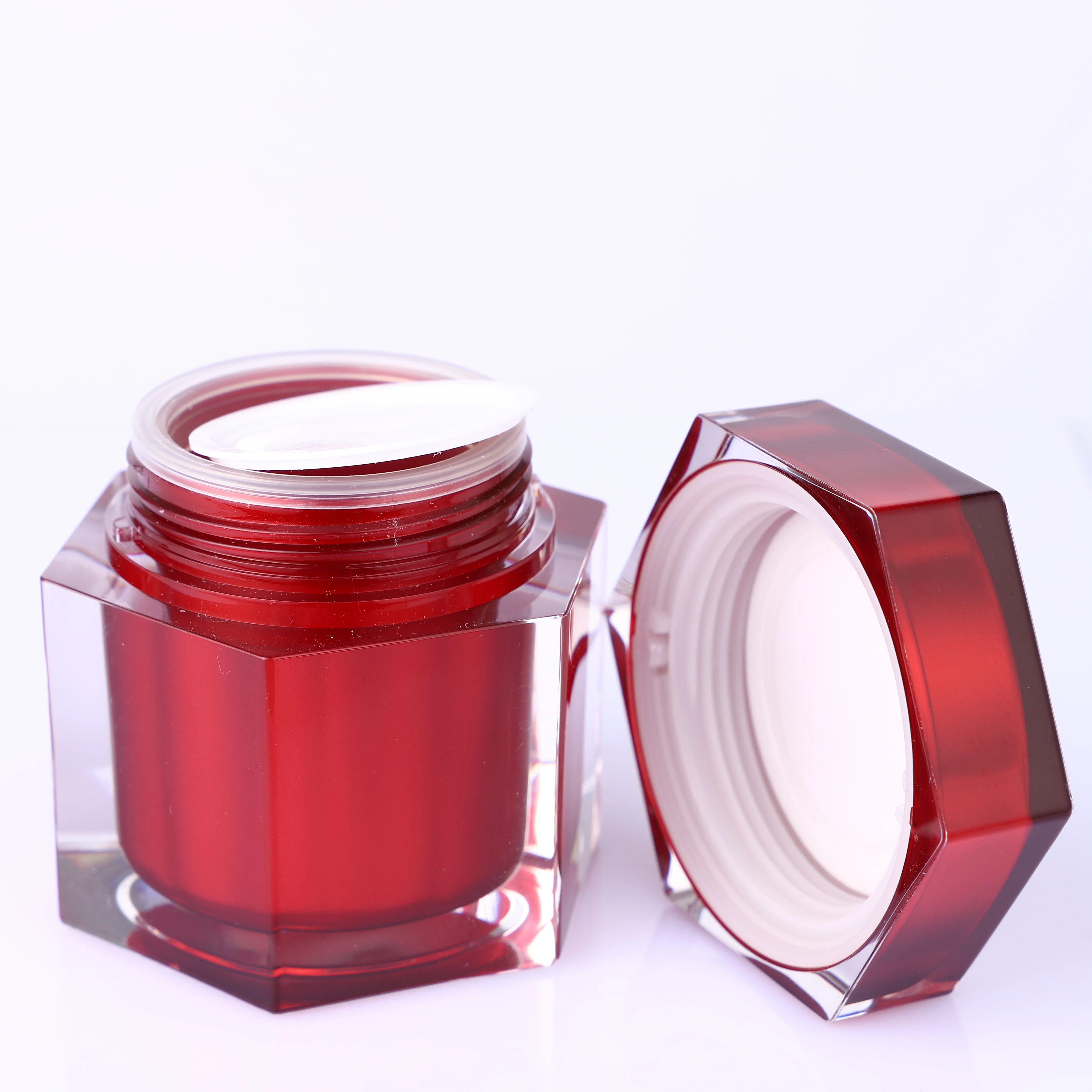 Wholesale Fashion Metallic Red Prismatic Acrylic Jar For Skincare Packaging