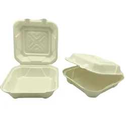 8' Disposable Takeaway Bagasse Compostable Tableware Food Packaging Sugarcane Biodegradable Clamshell Container