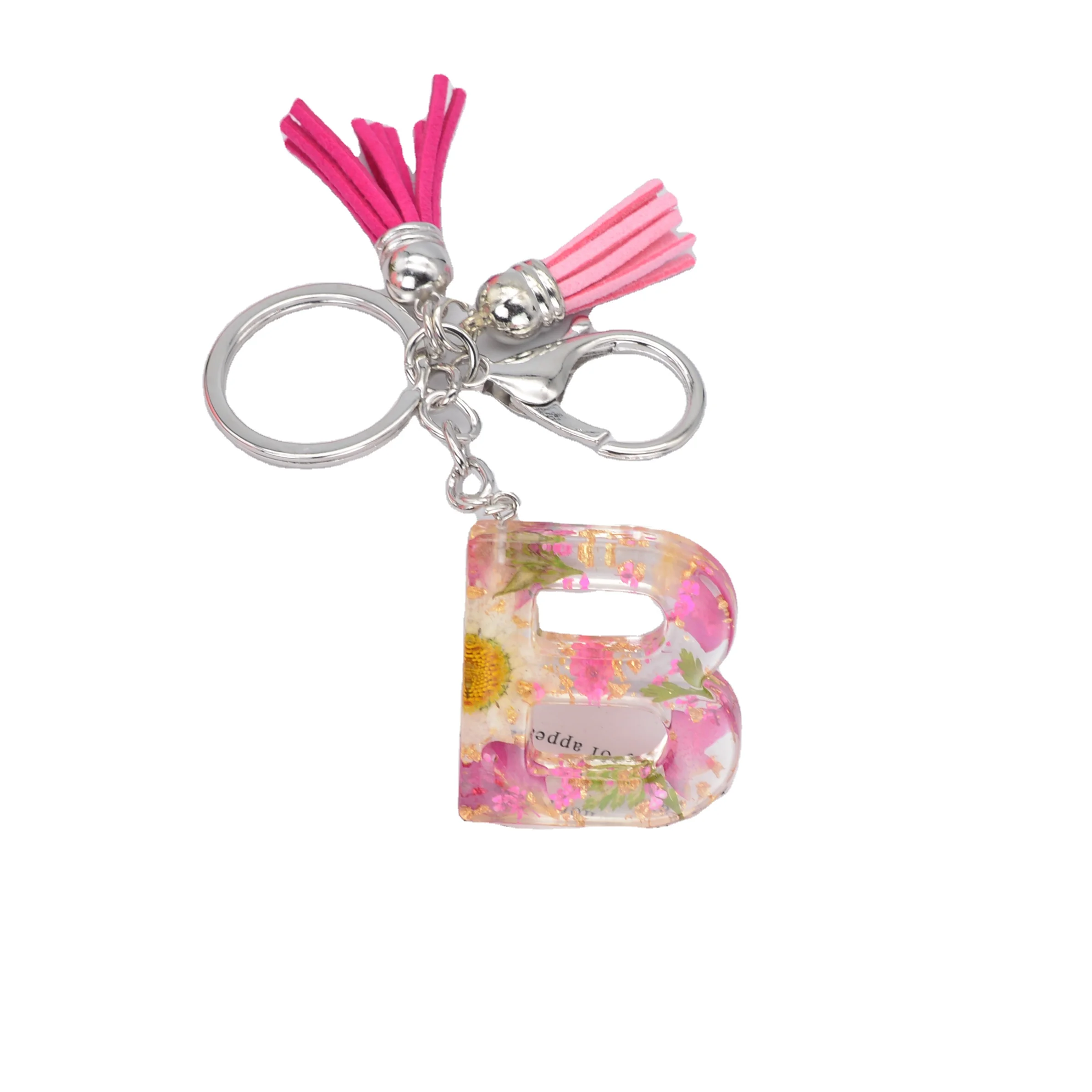 Real Dried Daisy Flower Letter Alphabet Keychain Crystal Resin Words Key Chains Car Bag Tassel Pendent Charms Gift Accessory