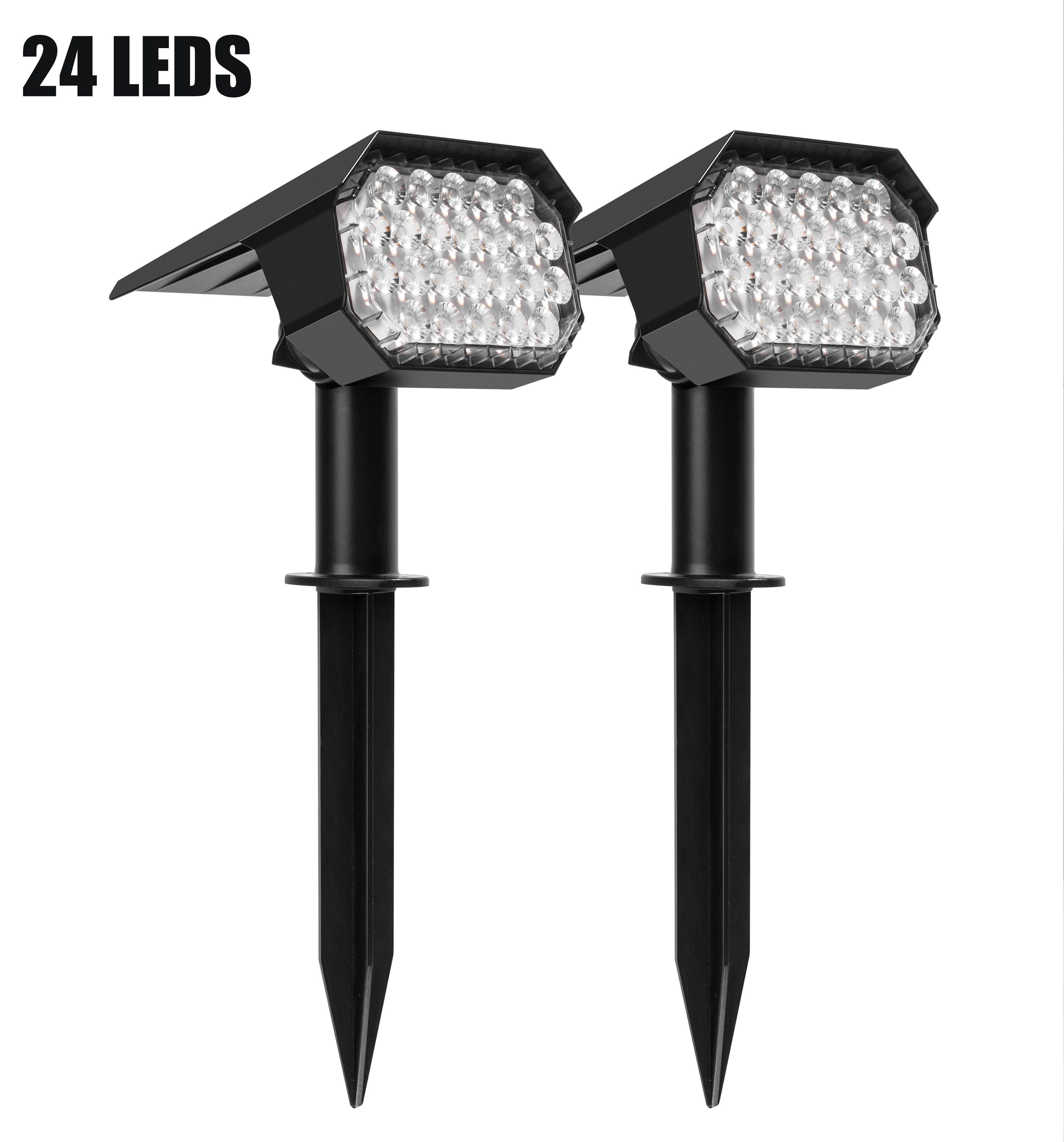 24 Leds Black ABS Garden Pathway Courtyard Landscape Lawn Spike Solar Spotlight IP65 Waterproof Solar Spot Light