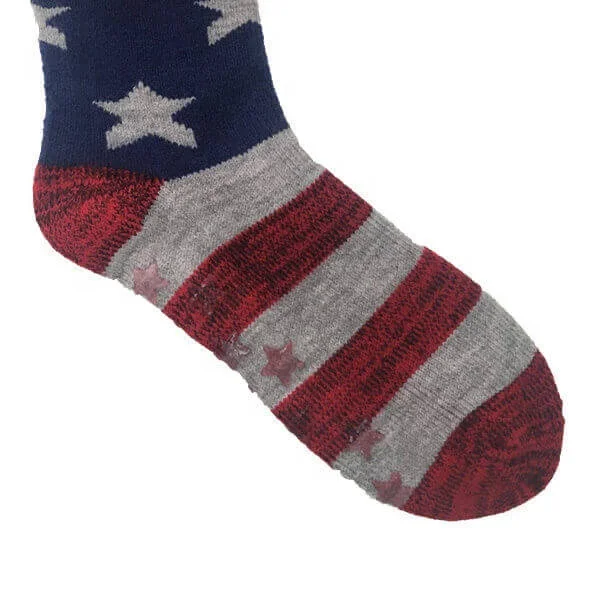 Womens Non Skid Cozy Thermal Slipper Socks with Grippers,American Flag Style