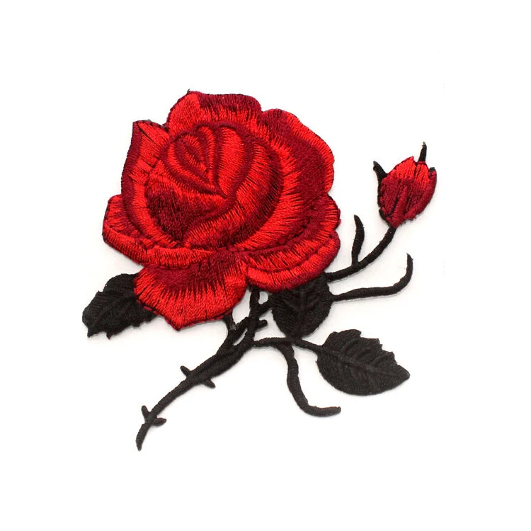 2021 hot selling Rose Flower  Embroidery Patches Patch Stickers  For Clothing Custom Embroidered Patch For Hat