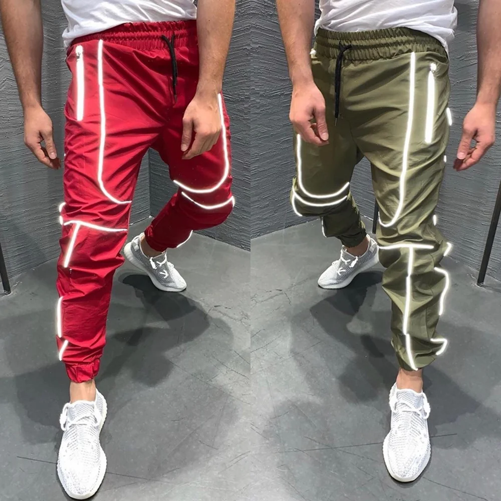 Custom Night Light Shiny Blink Streetwear Men Joggers Trousers Fashion Reflective Cargo Hip Hop Pants