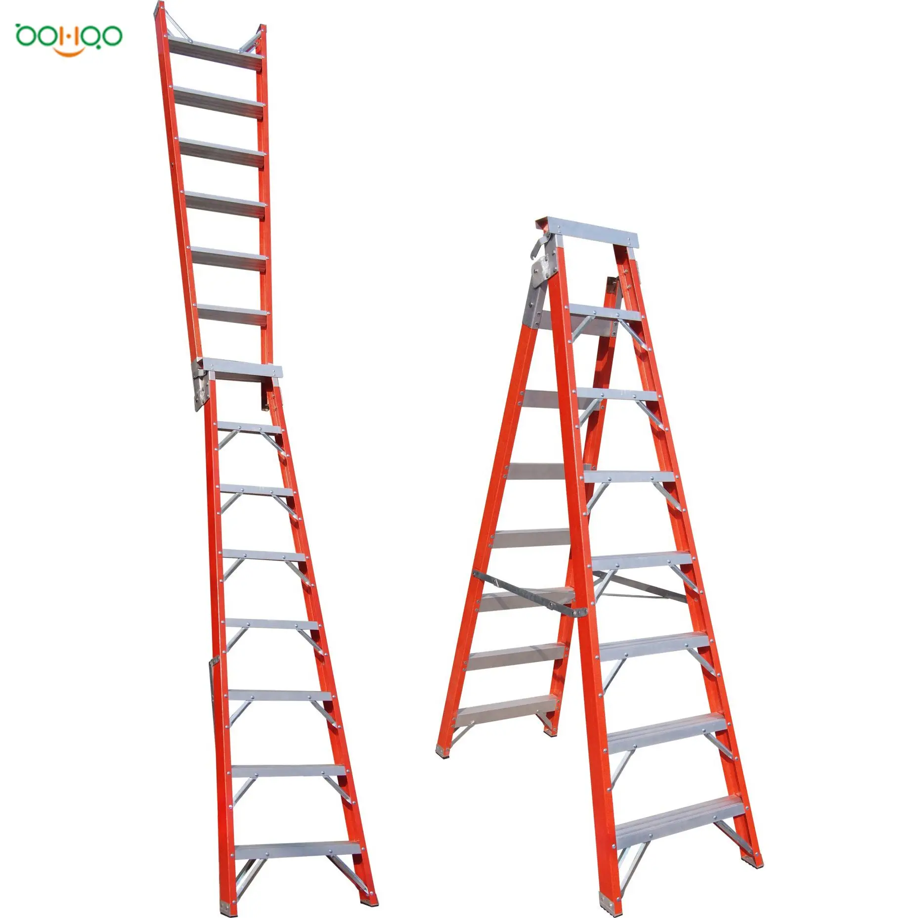 High Quality Industrial Step Extension Ladder Fiberglass Folding Ladder Fiberglass Insulated Ladder