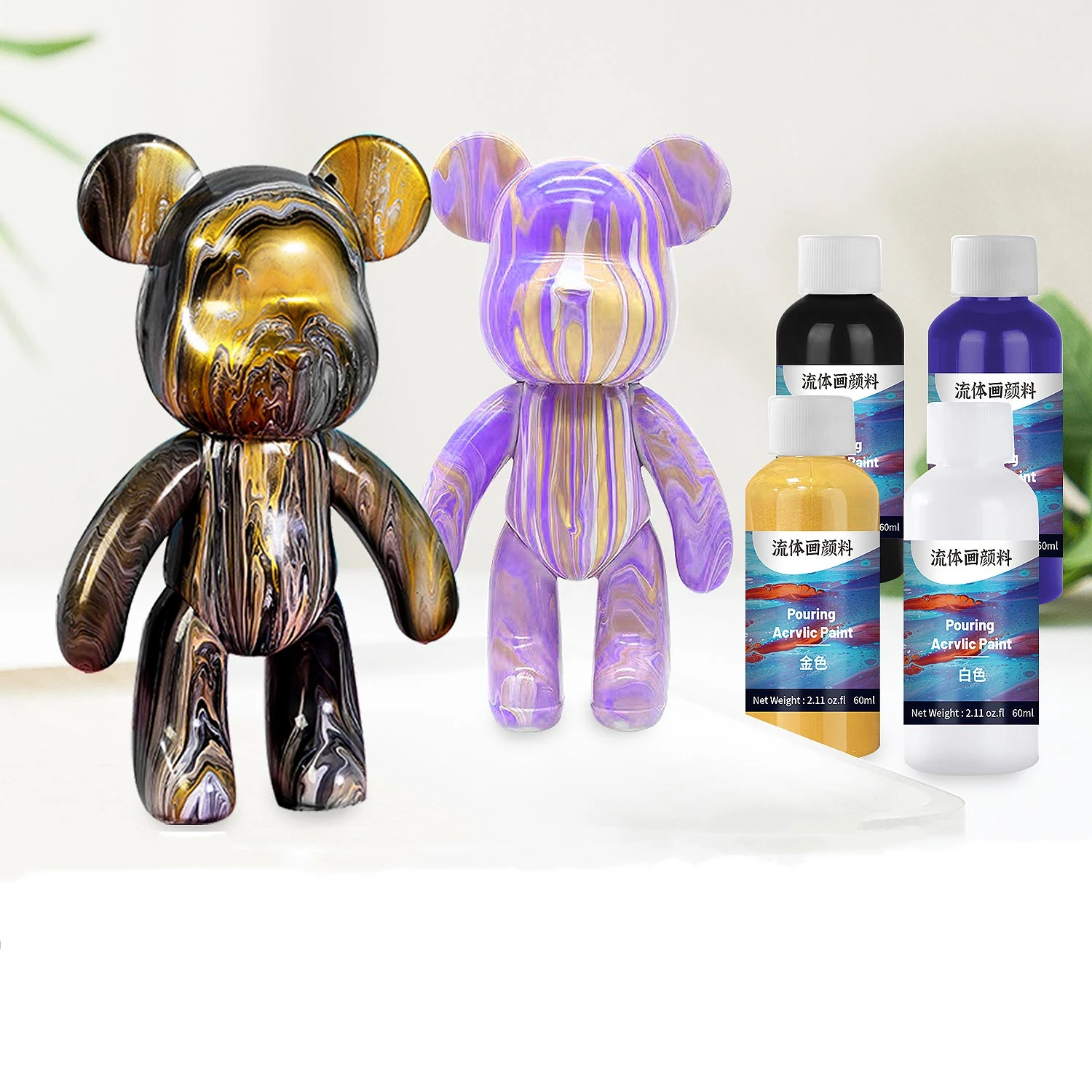 Wholesale Acrylic pouring paint set with acrylic paint bear and tools