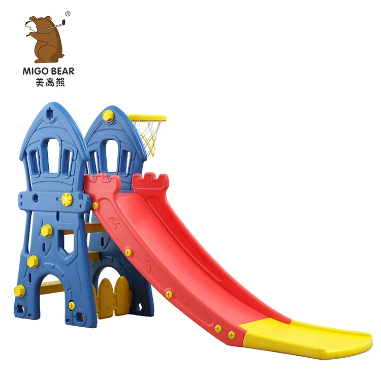 Mini home playground equipment plastic castle baby slide and swing for kids