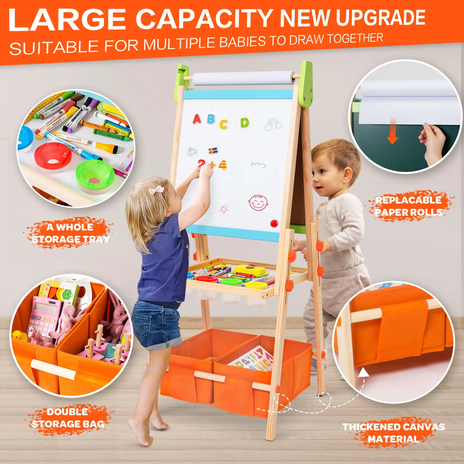 Wooden Writing Board Wooden Graffiti Toddler Toys Dust-Free Erasable Book Double-Sided Magnetic Home Kids Drawing Easel