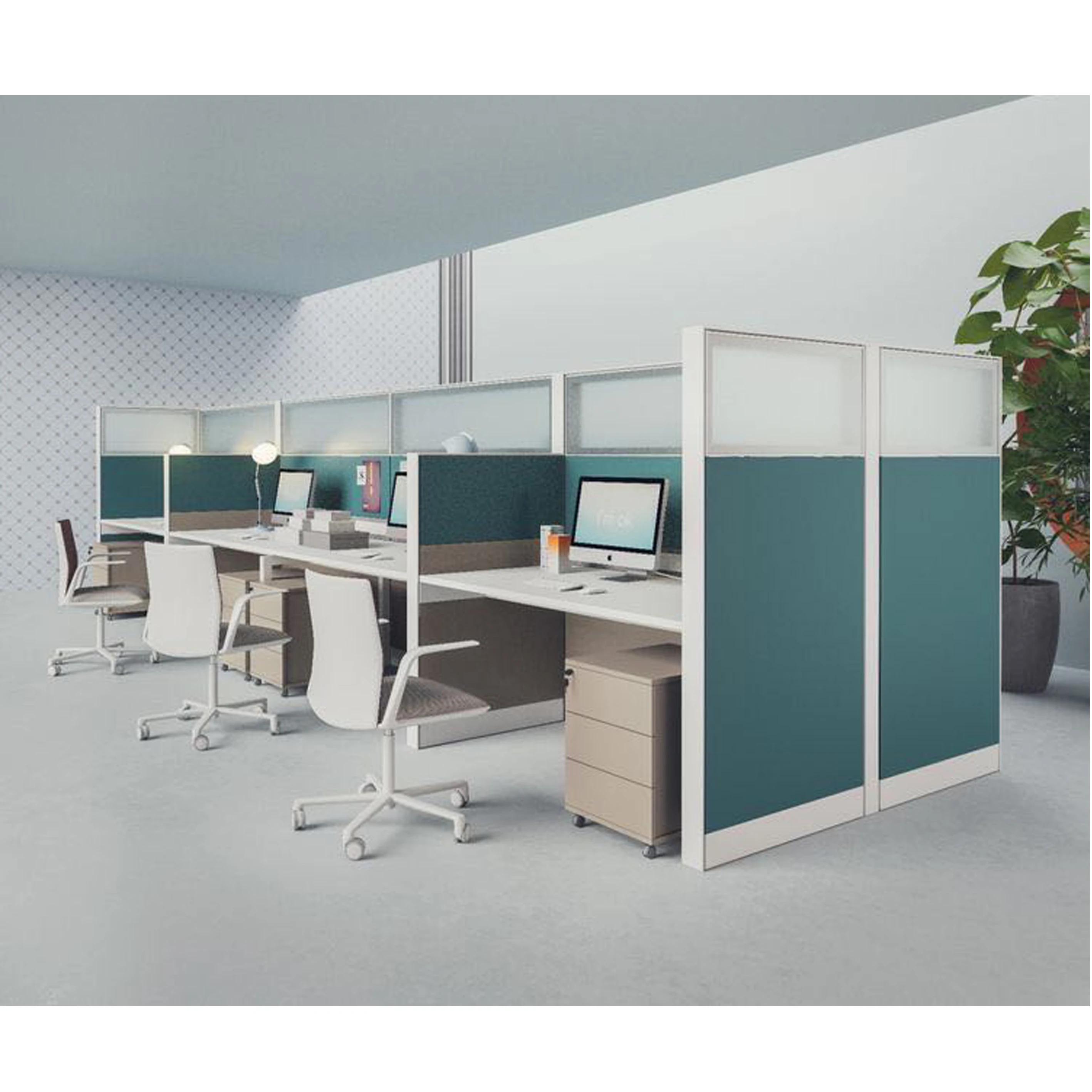 Офисные разделители по заводской цене рабочее место на 2 Выдвижных Ящика L-образной формы человека со стеклянным разделителем офисный стол