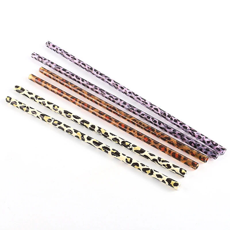 Hard reuse plastic straws Leopard print suit for  cocktail juice and party