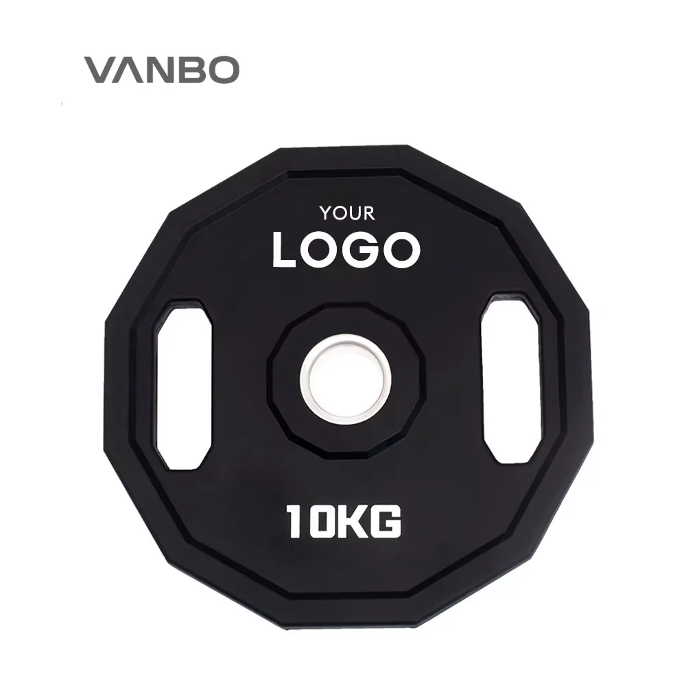 CPU High Quality Commercial Urethane 12-sided Weight Plate 2 Hand Grip 51mm Custom with 1.25-25kg Sets for Gym Weightlifting