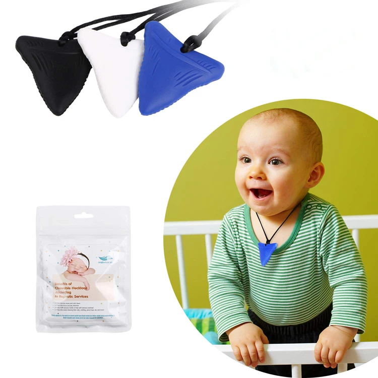 Silicone Oral Sensory Chewy Teether Pendant Chewelry Shark Tooth Sensory Chew Necklace Teething