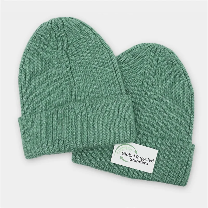 Пользовательская зимняя шапка RPET из переработанного полиэстера, мягкая вересковая пряжа с манжетами, Шапка-бини с черепом для мужчин и женщин