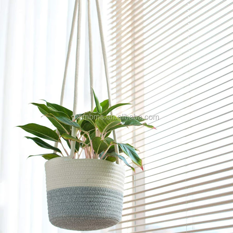QJMAX  Cotton Rope Hanging Planter Woven Plant Basket Indoor Storage Organizer Home Decor