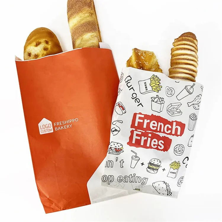 Wholesale V-shape  Bottom White Brown Reusable Take Away Snack Sandwich Bread Packaging Kraft Paper Bag for Food