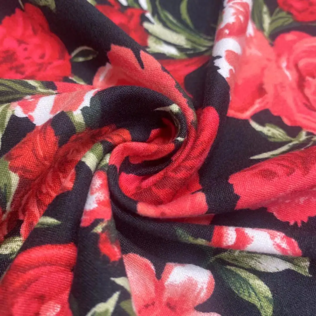 One Side Peach Floral Print 95%Poly 5%Spandex Single Jersey Fabric For T-Shirt Clothing