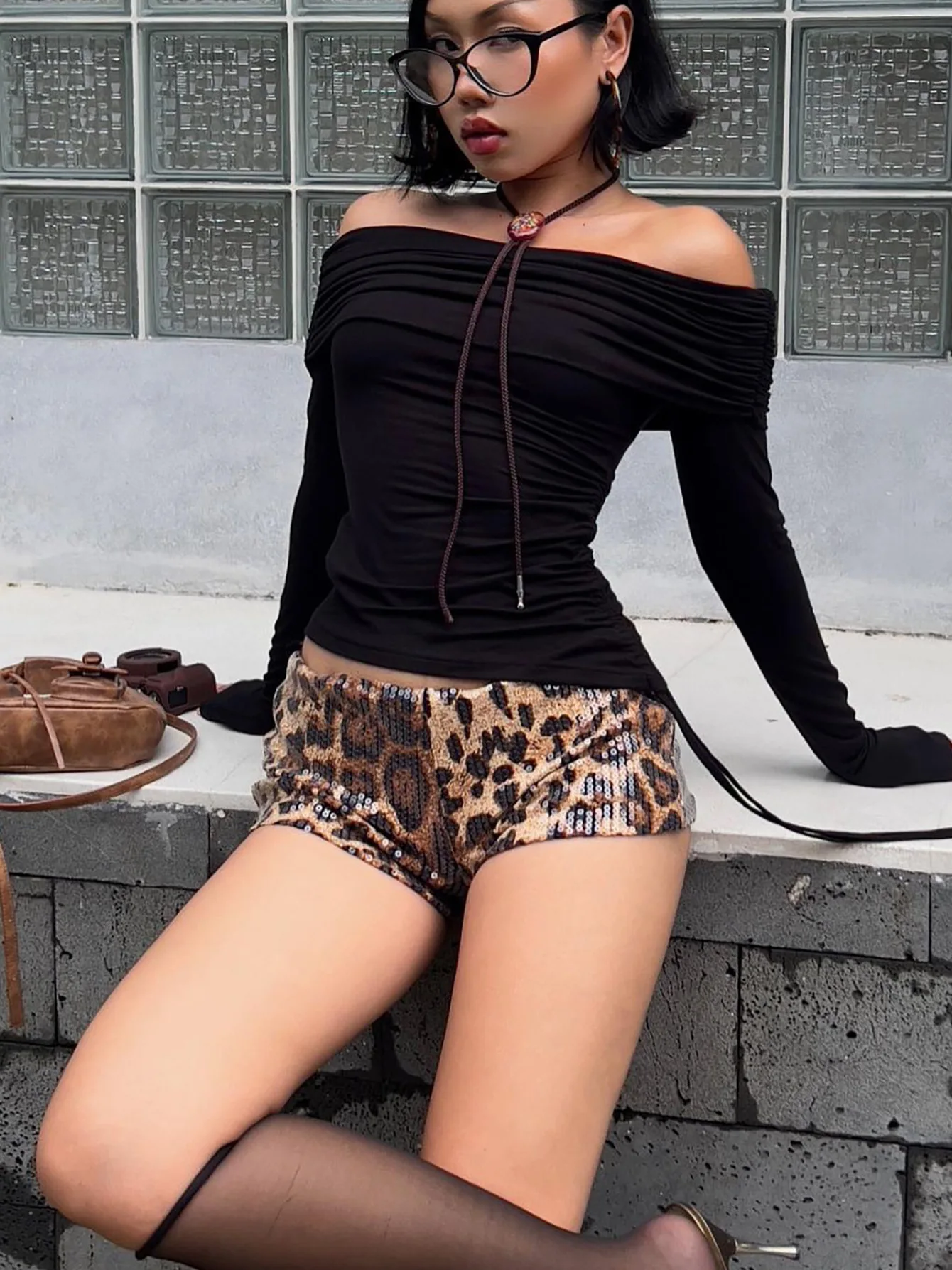 2024 New sexy pearl leopard print ultra short tight and versatile shorts for women
