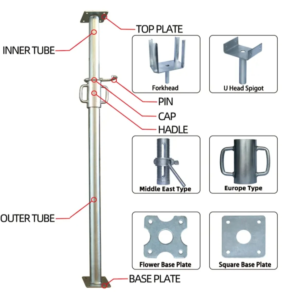 Q235 оцинкованные металлические опоры для строительных лесов