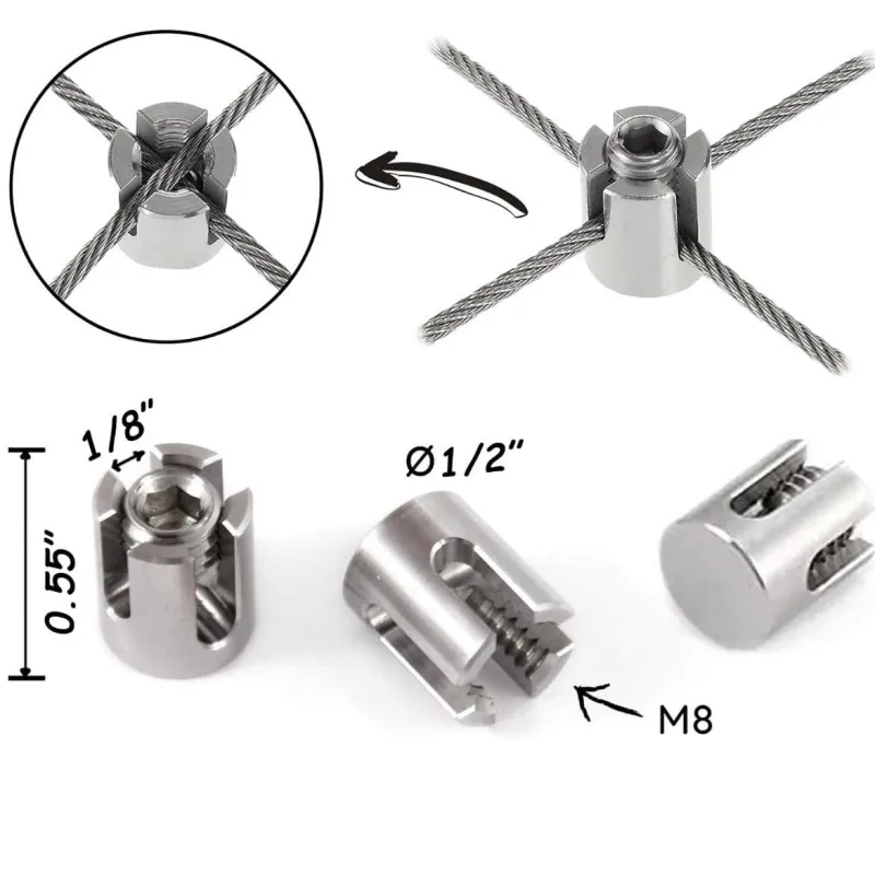 1/8 Clip Green Wall SS316 Stainless Steel Wire Rope Trellis Cross Cable Clamp