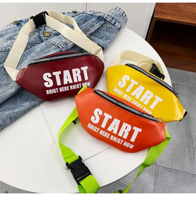 Geofair Waterproof Outdoor Motorcycle Custom Logo Print Kids Waist Wallet Pu Leather Fanny Pack Men