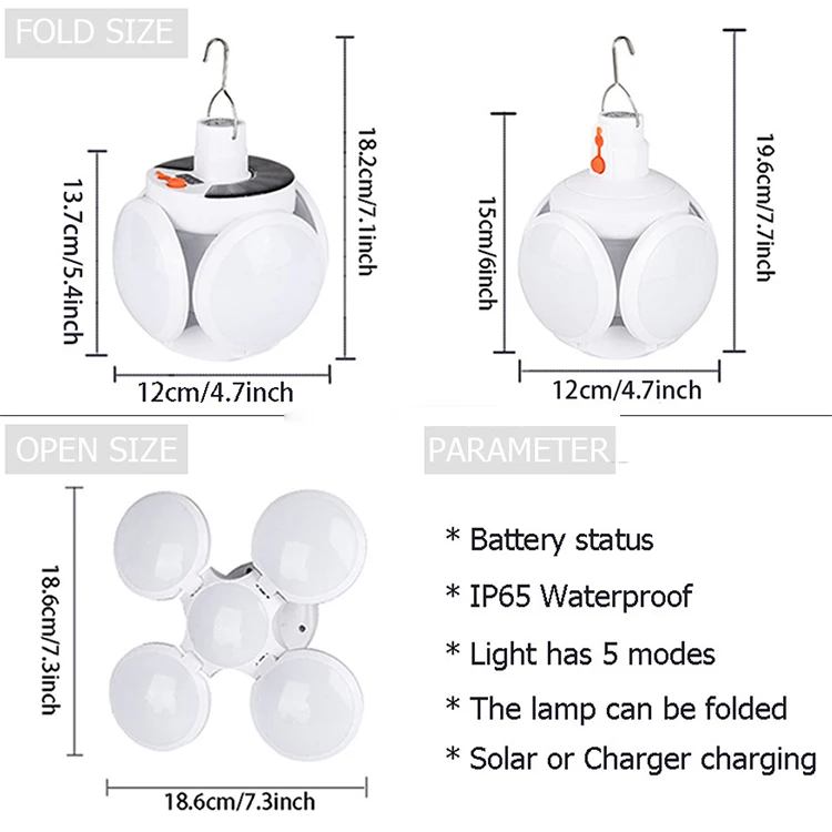 Solar charging four-leaf folding Camping lamp Tent Emergency lighting rechargeable bulb lamp