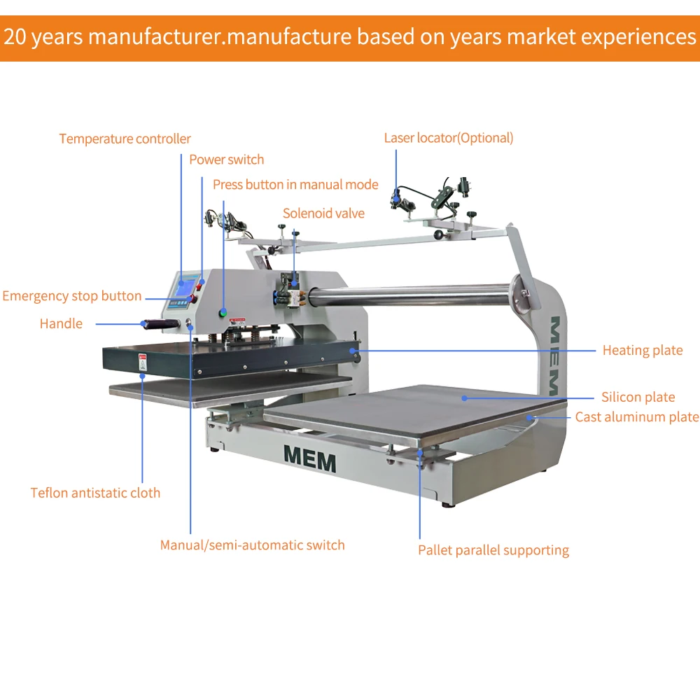 TQ 4050 MEM high quality pneumatic dual heat transfer machine 40*50 cm 16*20 inch