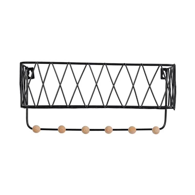  Simple Nordic wrought iron grid wall shelf Creative home hook mounted storage