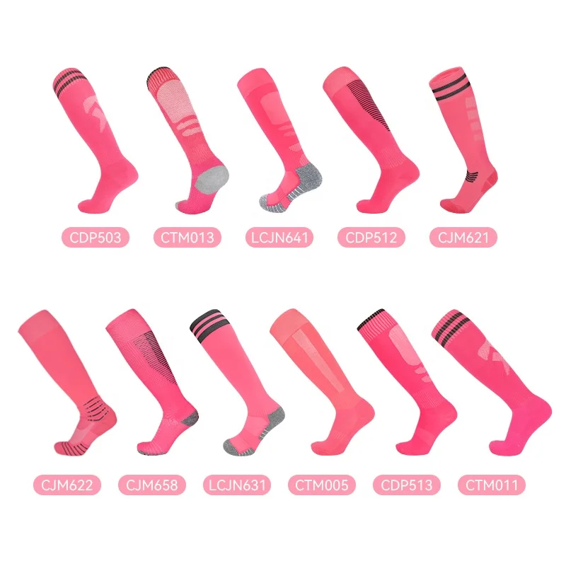 LINGTU customizable colors sports socks Pink football socks unisex pink soccer socks