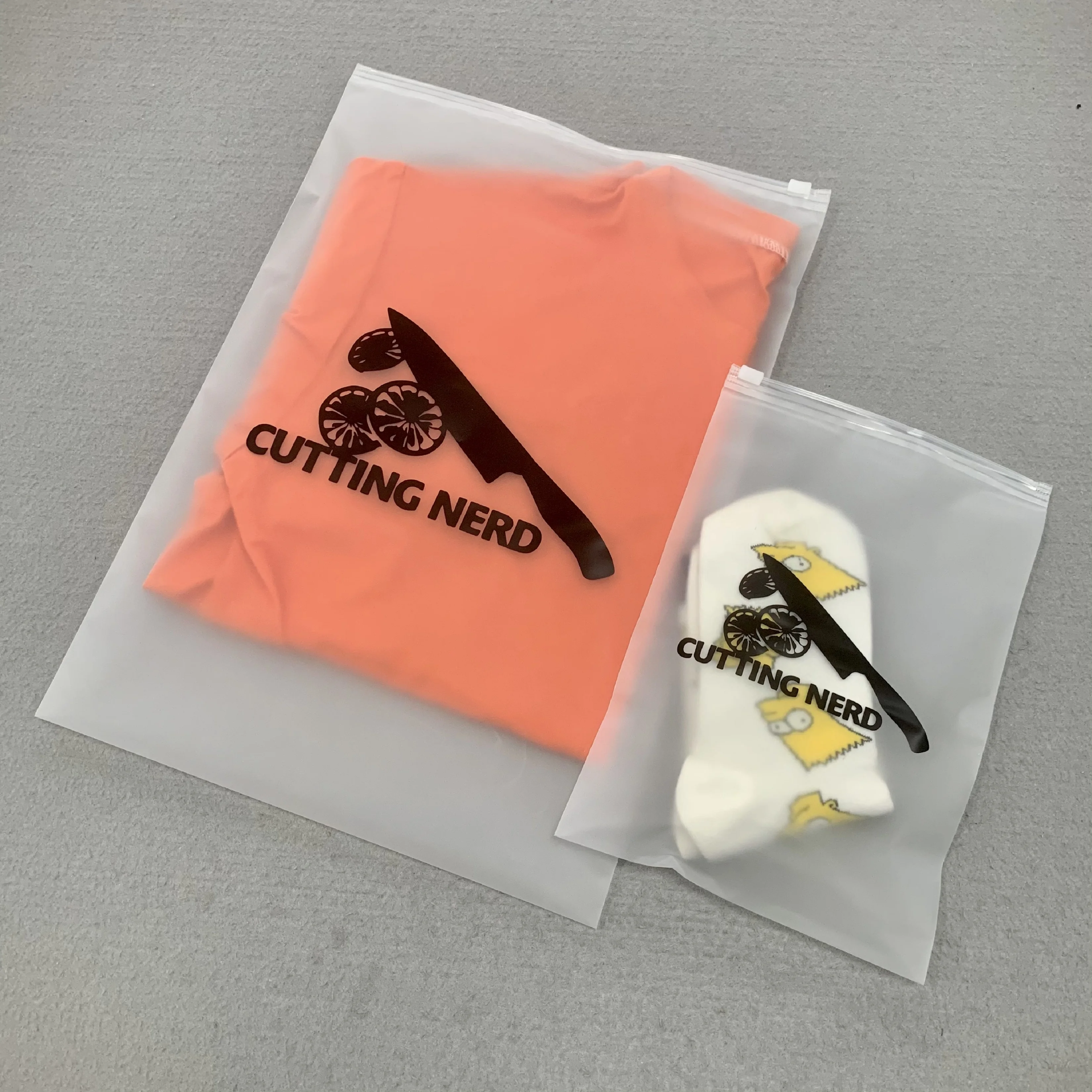 Wholesale evening dresses custom clothing frosted zipper bags custom zipper bag sock packaging ziplock bag