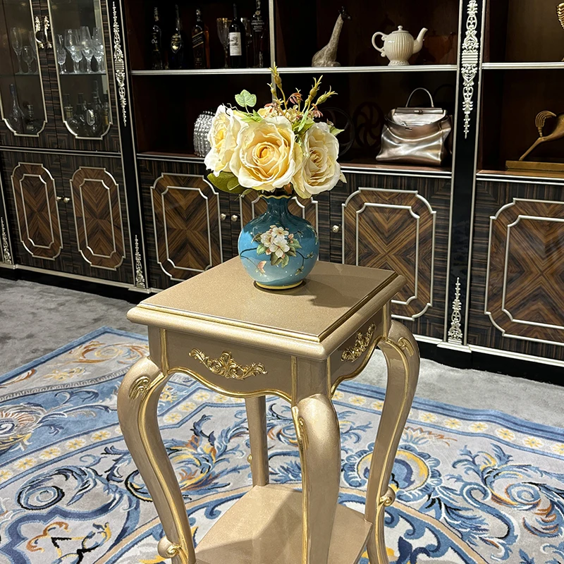 MO LAN French flower shelf living room storage shelf European court luxury champagne solid wood floor flower pot rack
