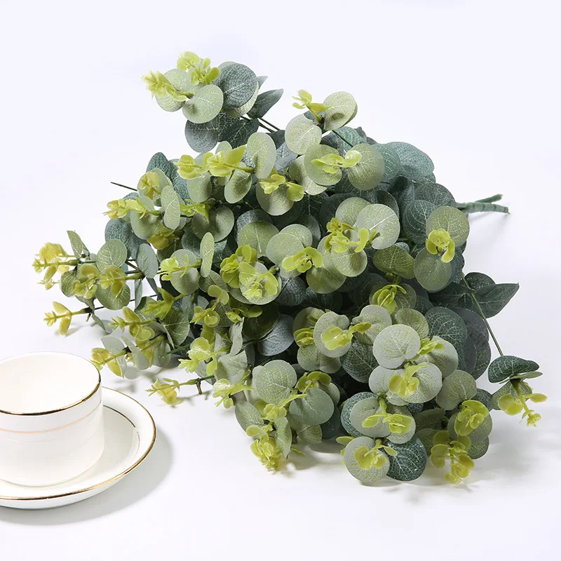 High Quality Artificial Plants Green Leaf Eucalyptus Branch Bouquet Wedding Christmas Indoor Outdoor Decor Decoration