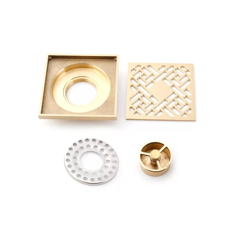 Brass Gold Color Metal Square Newest Luxury Bathroom Floor Drain