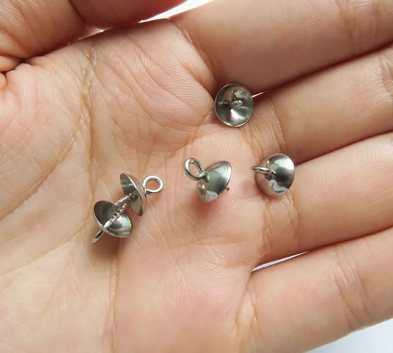 Stainless Steel Cup Pearl Bail Pin Peg Pendants Gold Screw Eye Pinch Bails for Jewelry Making