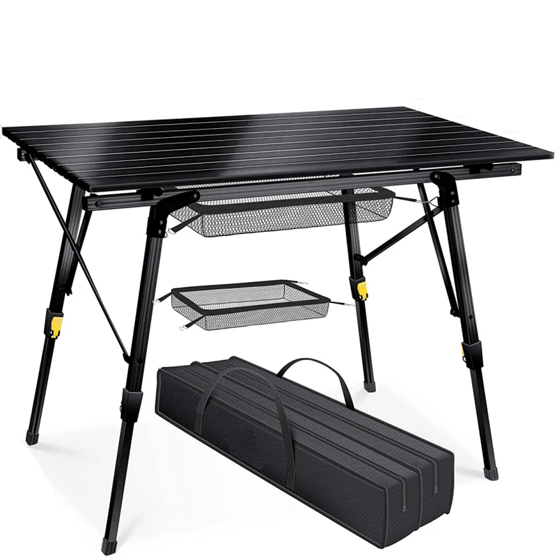 Outdoor Lightweight Aluminum Height Adjustable Folding Table for Camping Beach Backyards BBQ Party